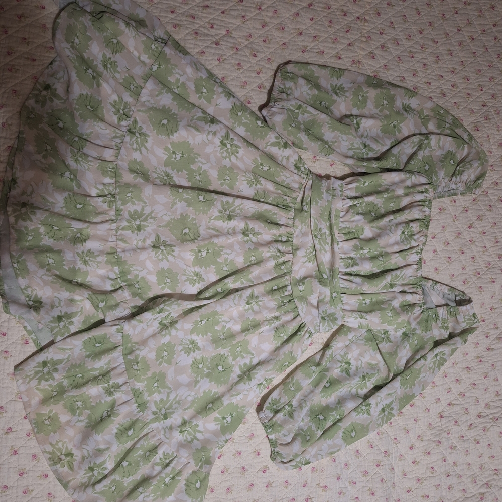 Floral Green and White Women's Dress